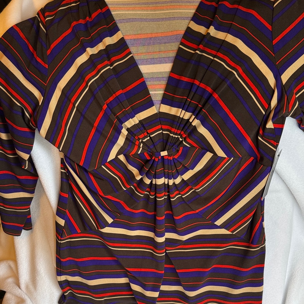 Chaus NEW Striped V-Neck Top with Ruched Detail